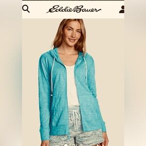 Eddie Bauer Jersey Lightweight Full Zip Hoodie Jacket Island Blue Petite Lrg NWT